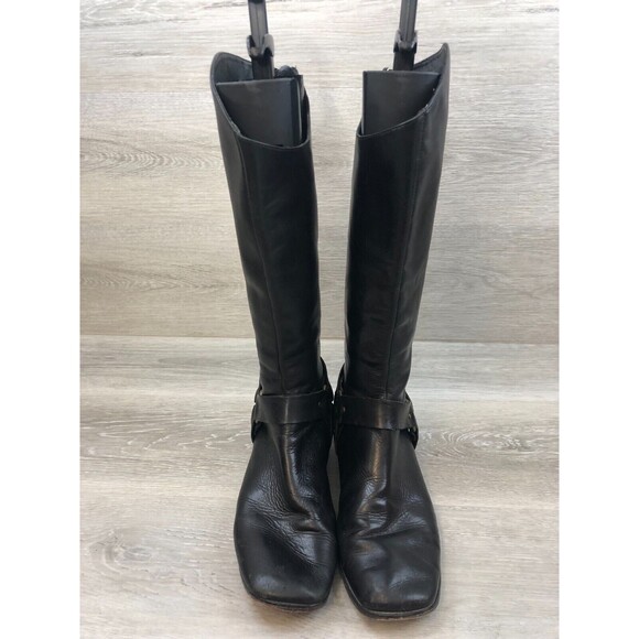 Charles David Women's US 8B Black Leather Back Zipper Square Toe Riding Boot - Picture 2 of 11